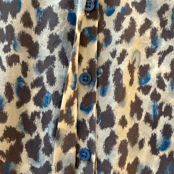 Joie 100% Silk Leopard Print Cap-Sleeve Button-Up Blouse Sz M - Picture 5 of 8